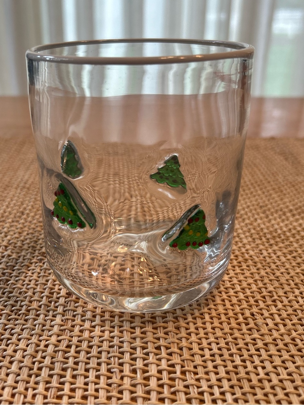 NWT Anthropologie Icon Juice Glass Green Christmas Tree Theme. 17 oz Size